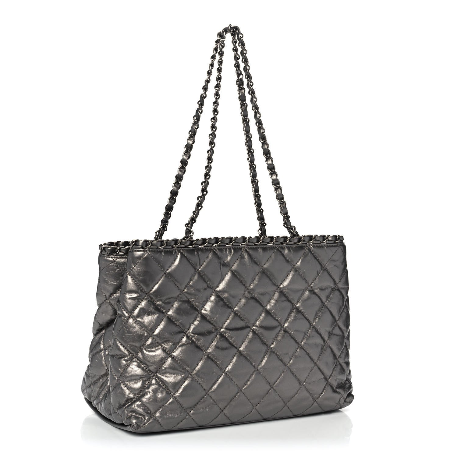 Chanel Metallic Aged Calfskin Quilted Small Chain Me Tote Silver 3 of 11