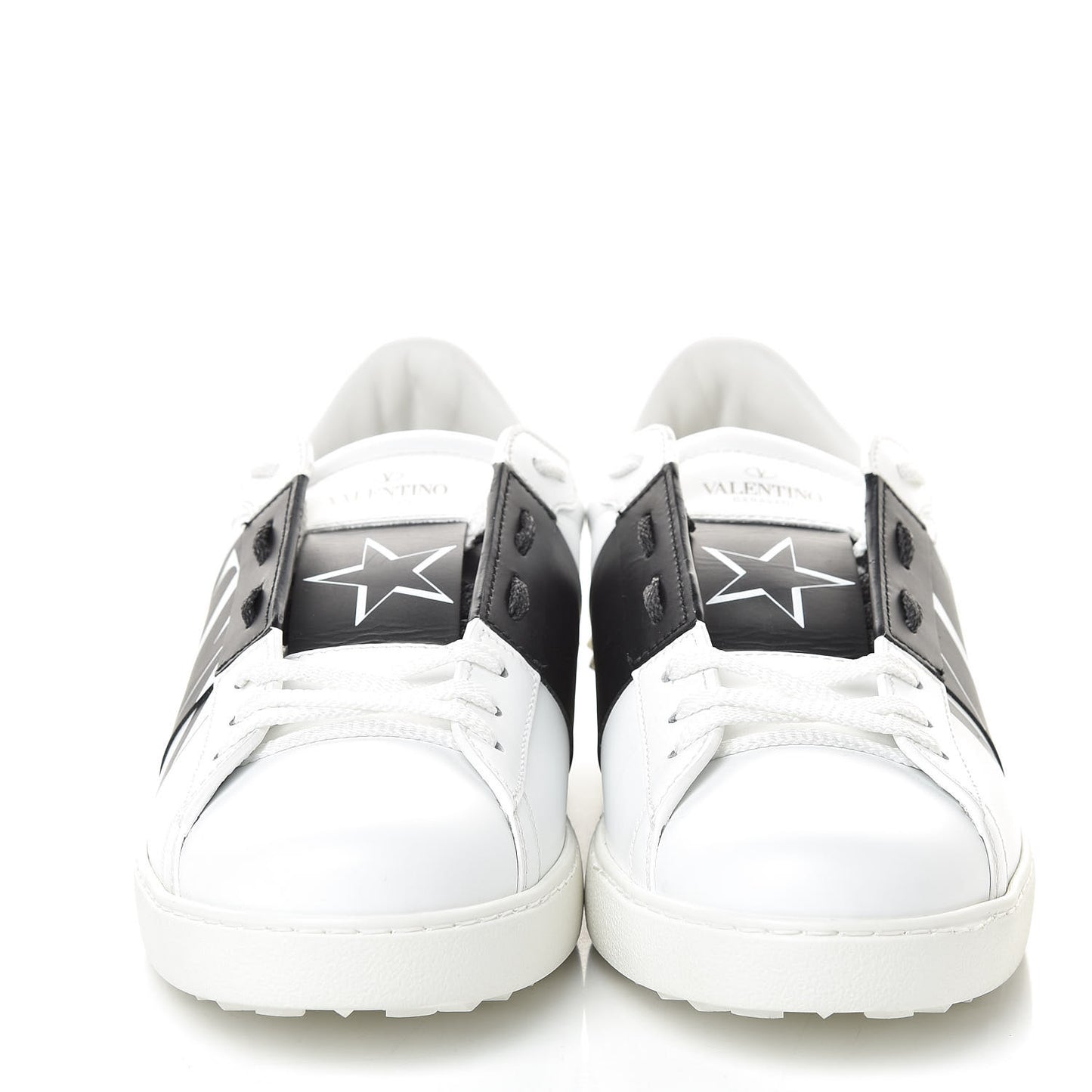 Calfskin Star VLTN Mens Rockstud Open Sneakers 42.5 White