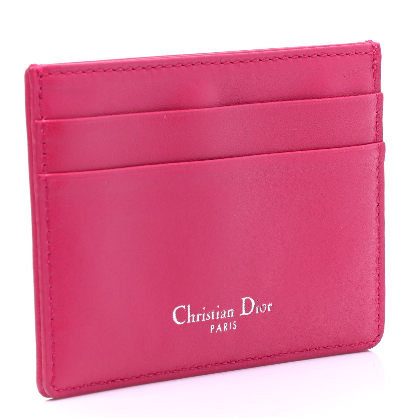Calfskin Cannage Diorama Card Holder Fuchsia