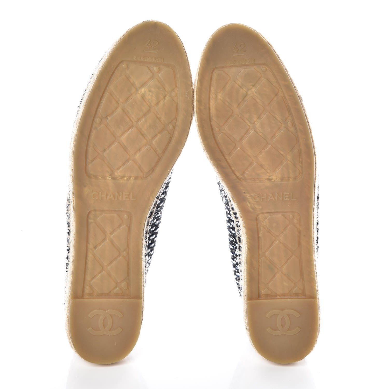 Chanel Tweed Grosgrain CC Espadrilles 42 Black Navy White 5 of 10