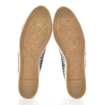 Chanel Tweed Grosgrain CC Espadrilles 42 Black Navy White 5 of 10
