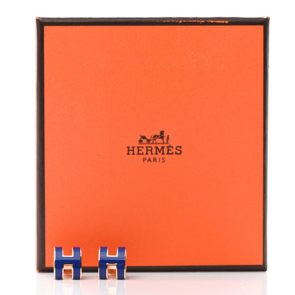 Hermes Rose Gold Lacquered Pop H Earrings Navy Bleu 5 of 5