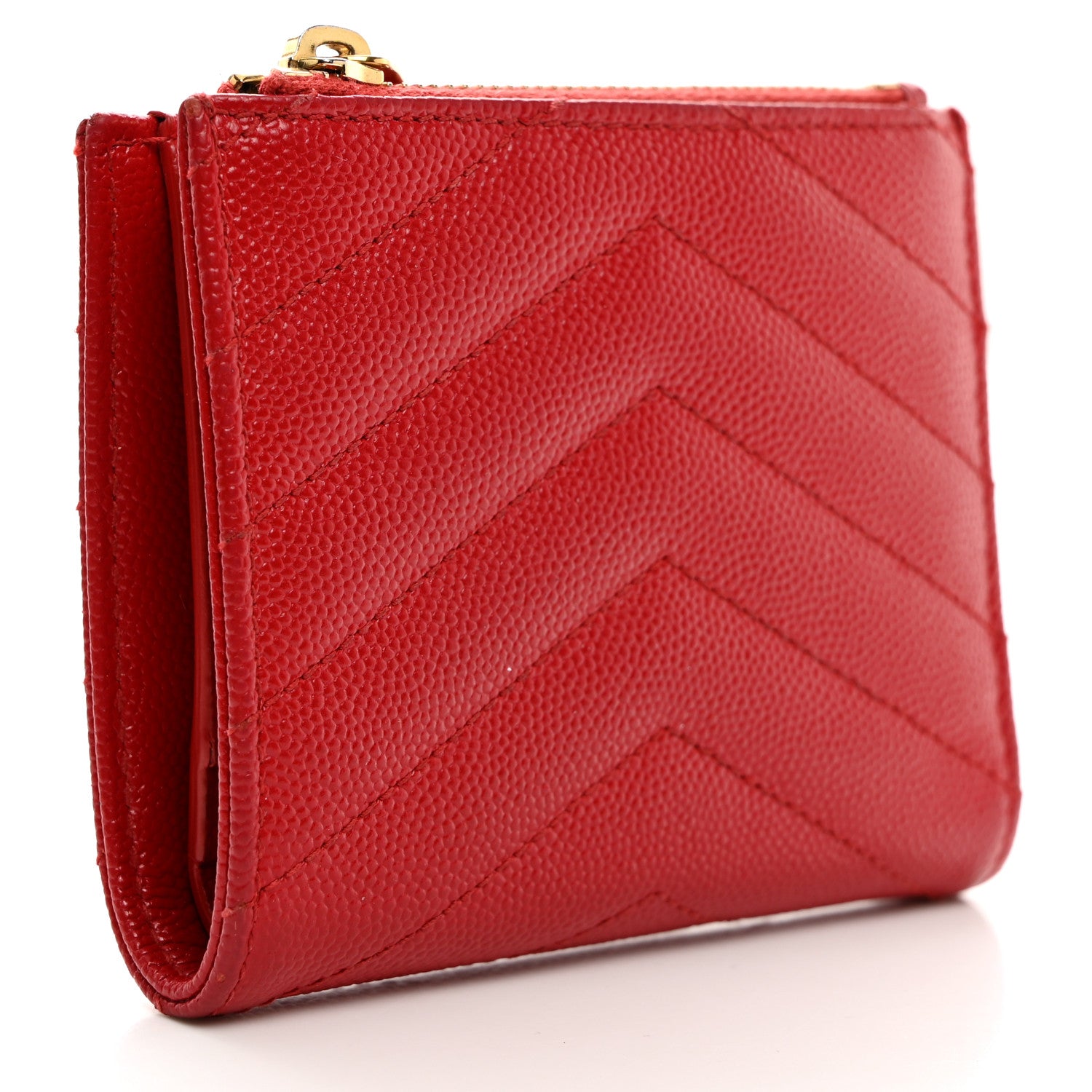 Saint Laurent Grain De Poudre Matelasse Chevron Monogram Zipped Card Case Bandana Red 3 of 8