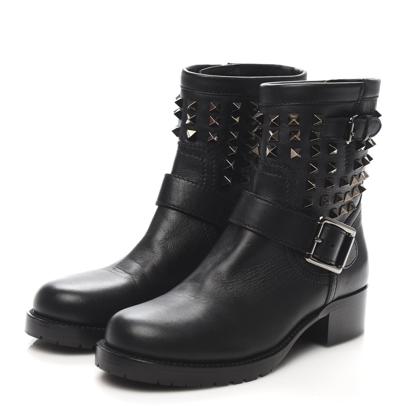 Calfskin Rockstud 30mm Biker Boots 37 Black
