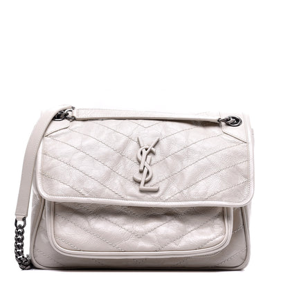 Saint Laurent Crinkled Calfskin Matelasse Monogram Medium Niki Chain Satchel Dirty White 1 of 10