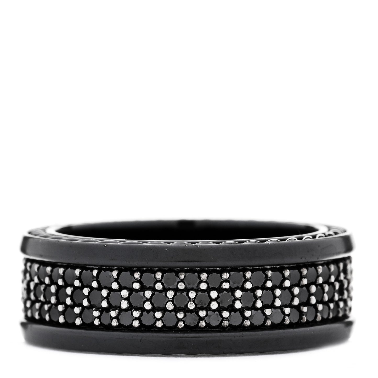 Titanium Sterling Silver Black Diamond Streamline Three-Row Band Ring 67 11.75
