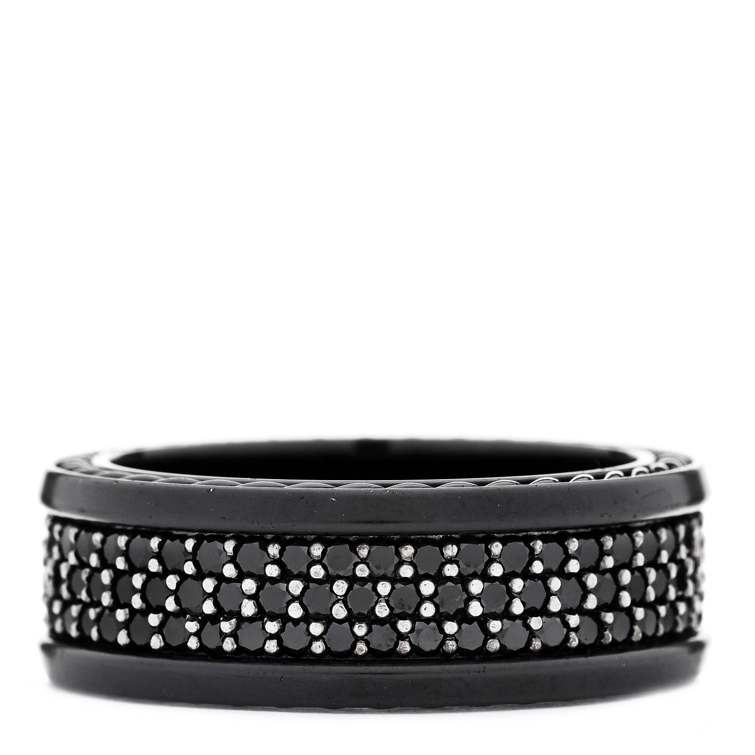David Yurman Titanium Sterling Silver Black Diamond Streamline Three-Row Band Ring 67 11.75 1 of 6