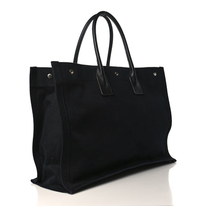 Saint Laurent Linen Calfskin Rive Gauche Tote Black 3 of 10