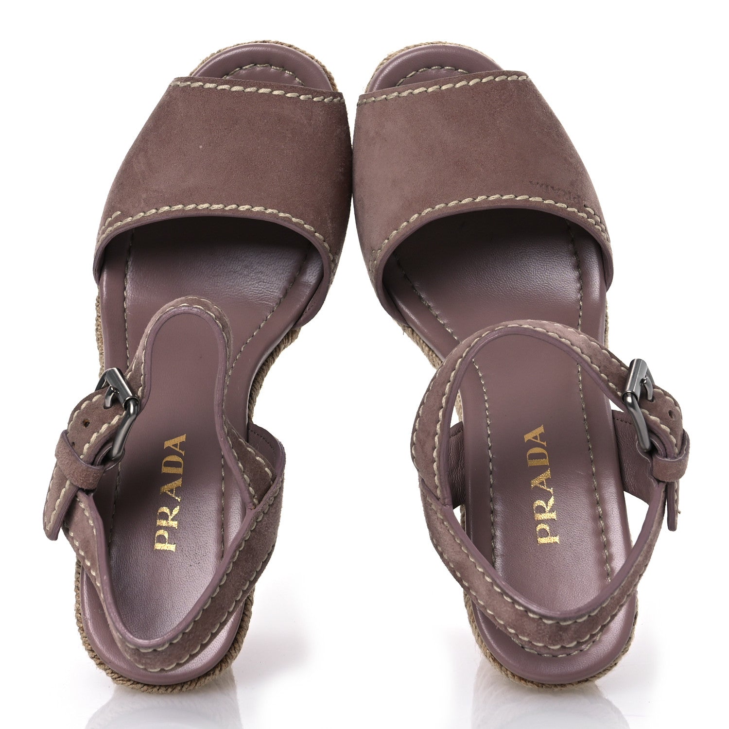 Prada Suede Jute Platfrom Logo Espadrilles Platform Sandals 39.5 Dark Rose 2 of 13