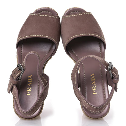 Prada Suede Jute Platfrom Logo Espadrilles Platform Sandals 39.5 Dark Rose 2 of 13