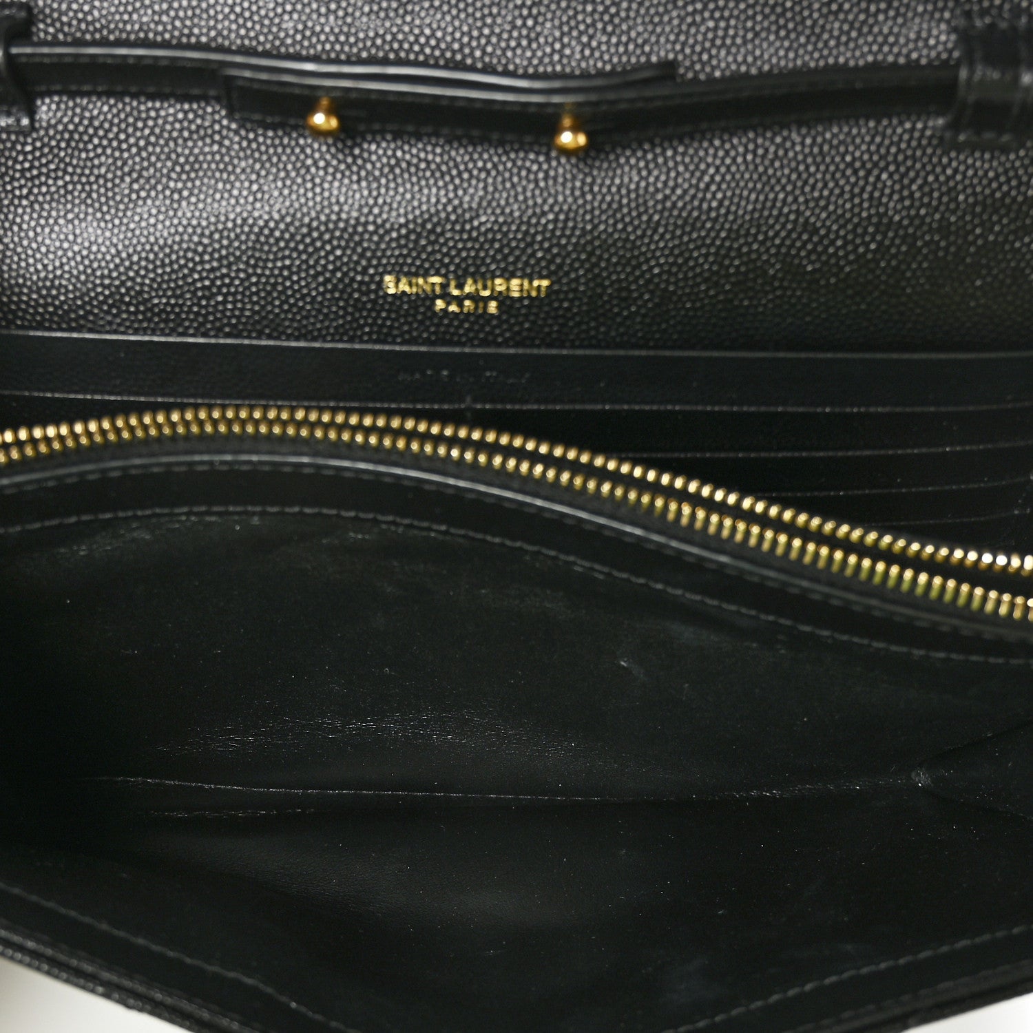 Saint Laurent Grain De Poudre Matelasse Chevron Monogram Chain Wallet Black 6 of 7
