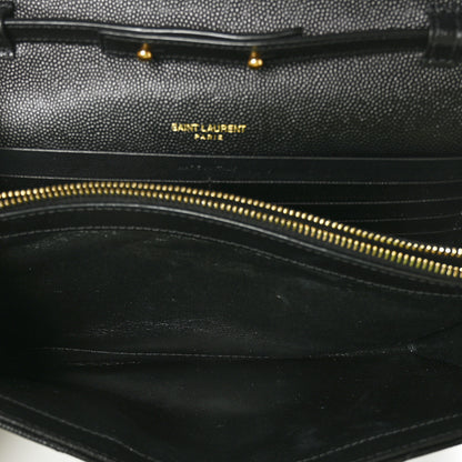 Saint Laurent Grain De Poudre Matelasse Chevron Monogram Chain Wallet Black 6 of 7