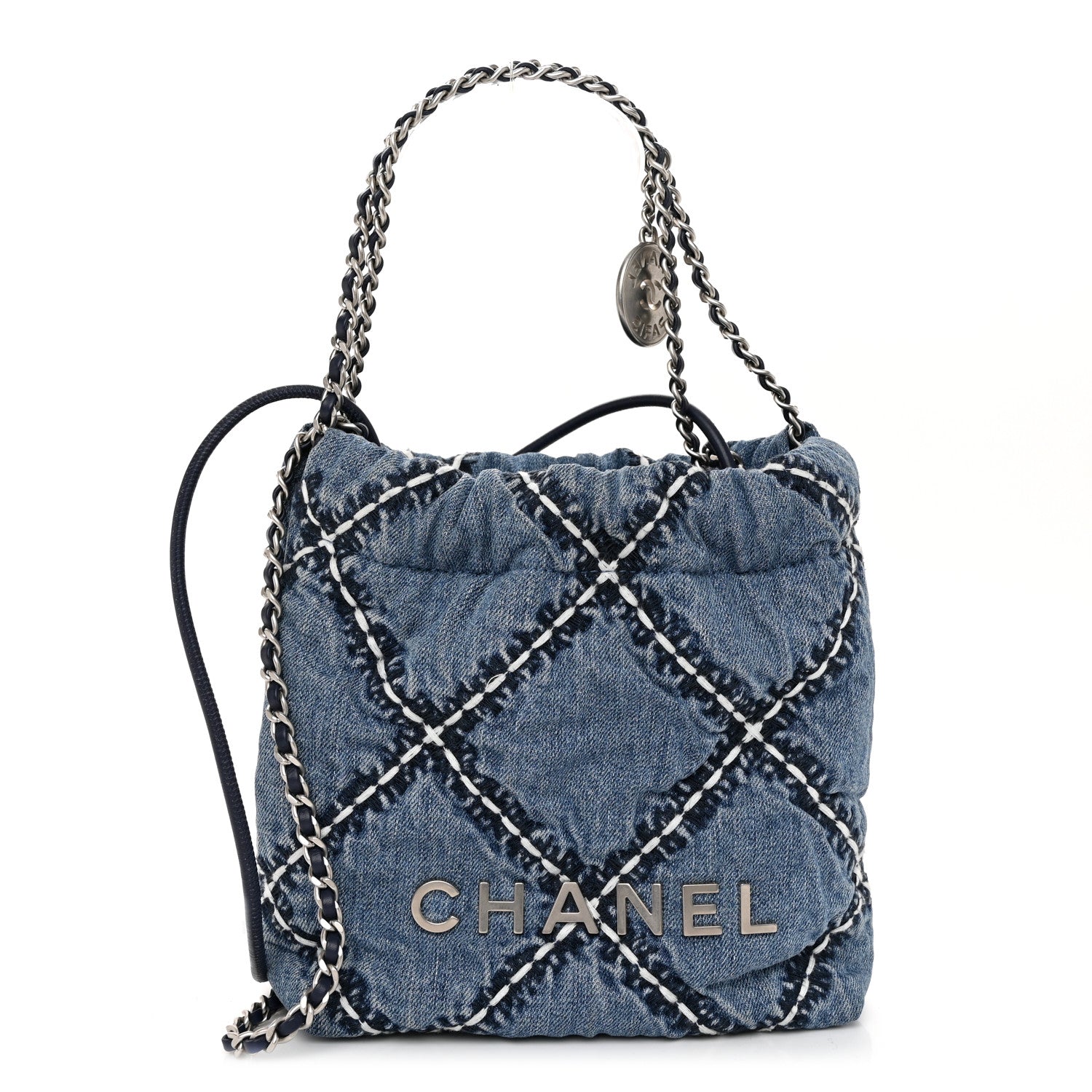 Chanel Denim Stitched Quilted Mini Chanel 22 Blue 1 of 10