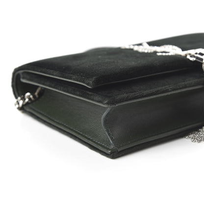 Saint Laurent Velvet Crystal Monogram Kate Tassel Chain Wallet Green 6 of 9