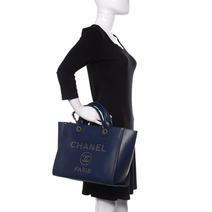 Chanel Caviar Small Studded Deauville Tote Navy 3 of 10