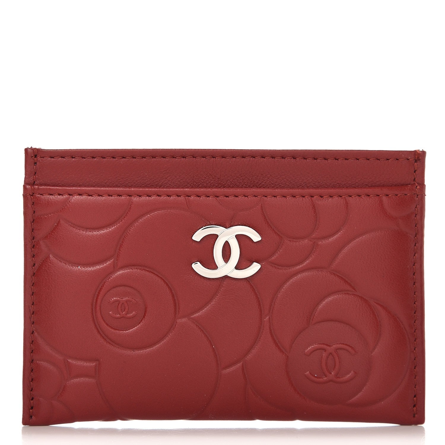 Chanel Lambskin Camellia Embossed Card Holder Red 1 of 9