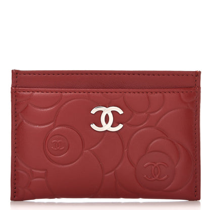 Chanel Lambskin Camellia Embossed Card Holder Red 1 of 9