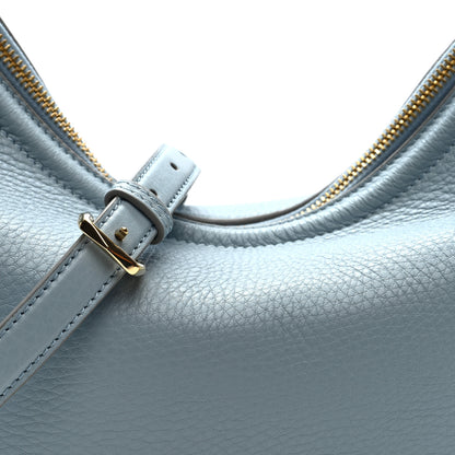 Valentino Garavani Grainy Calfskin Small Vlogo Moon Hobo Bag Blue 7 of 9