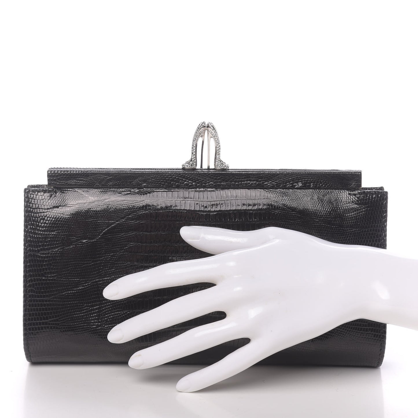 Calfskin Lizard Embossed Clutch Black