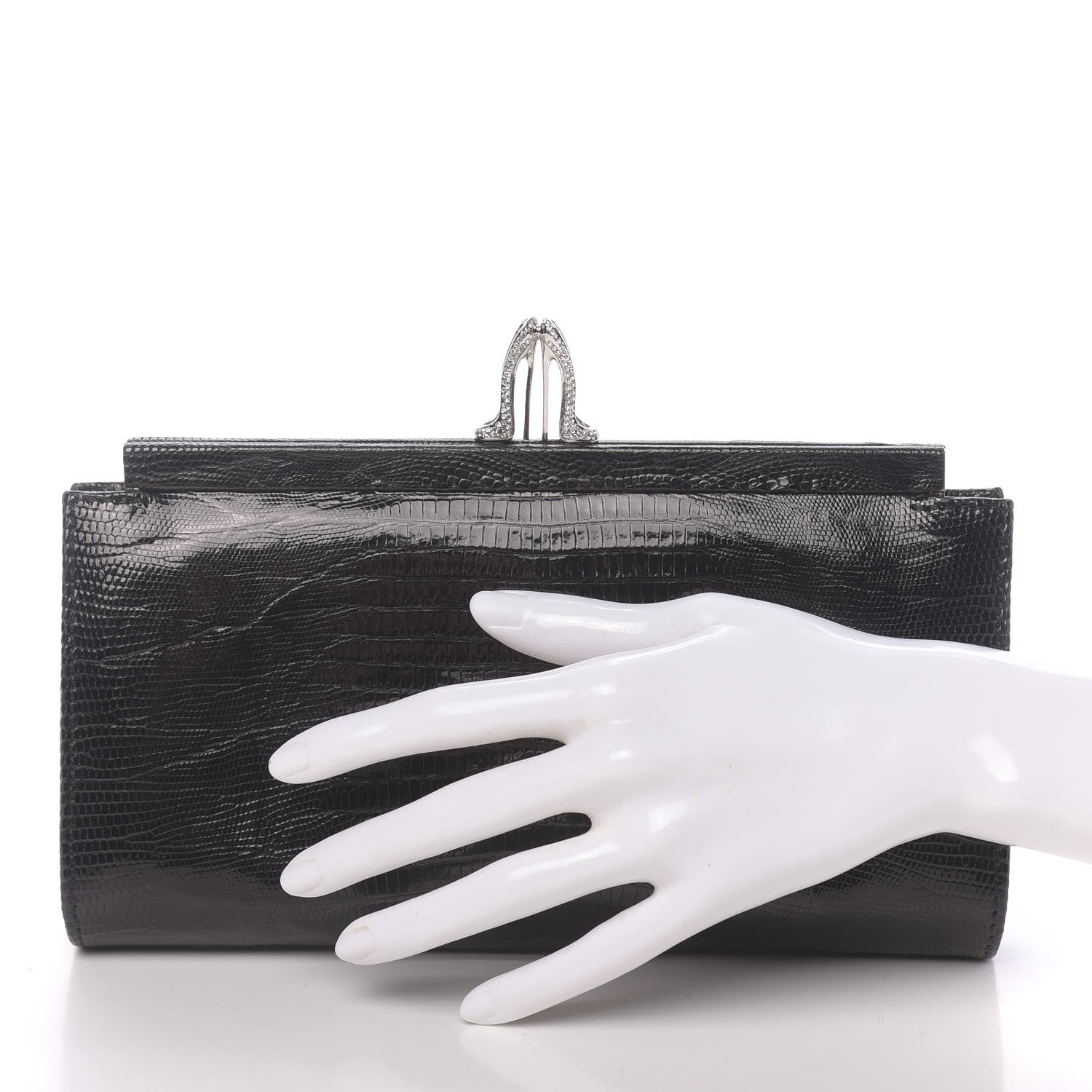 Christian Louboutin Calfskin Lizard Embossed Clutch Black 2 of 9