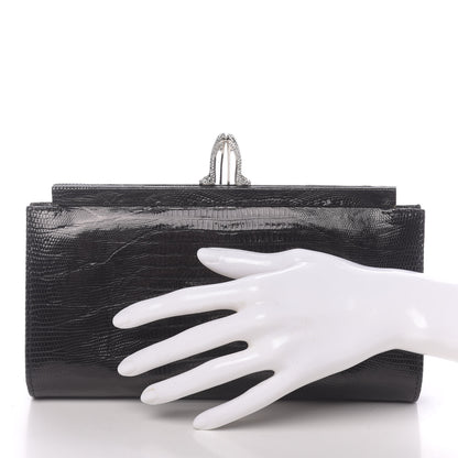 Christian Louboutin Calfskin Lizard Embossed Clutch Black 2 of 9