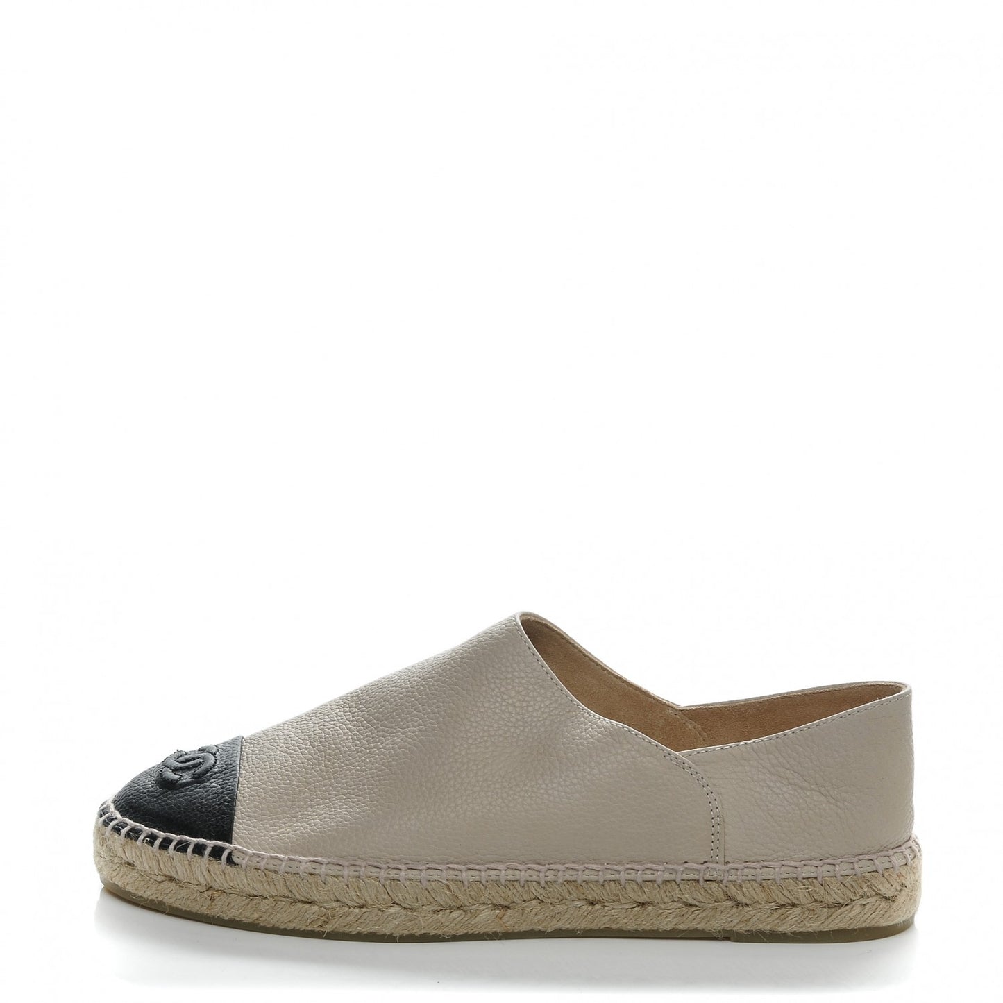 Grained Calfskin CC Espadrilles 42 Beige Black