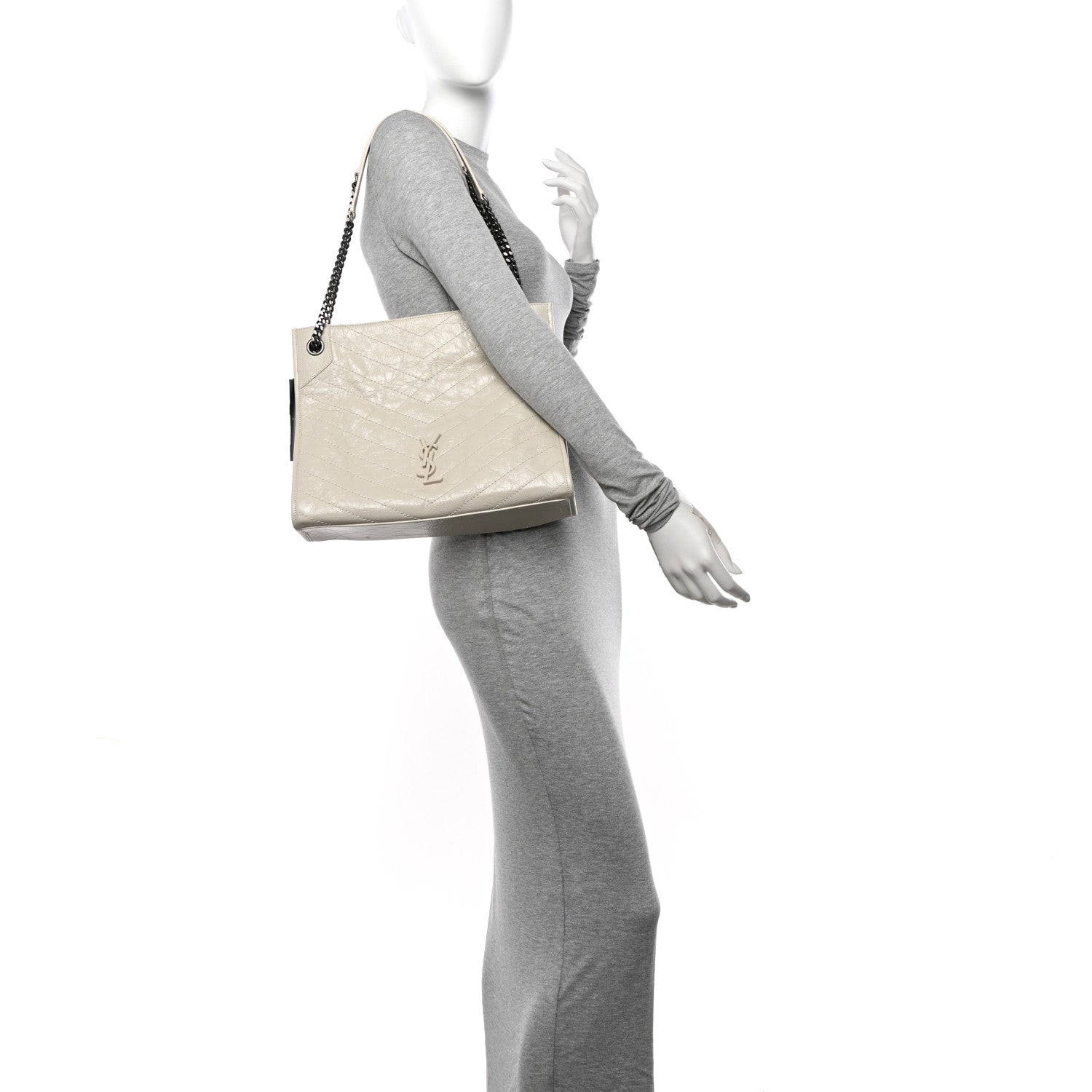 Saint Laurent Crinkled Calfskin Matelasse Monogram Medium Niki Shopper Tote Crema Soft 2 of 10