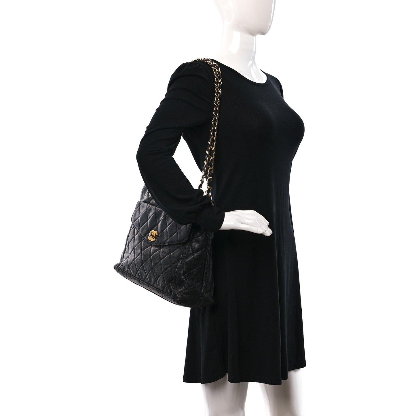 Caviar Quilted Flap Shoulder Bag Black