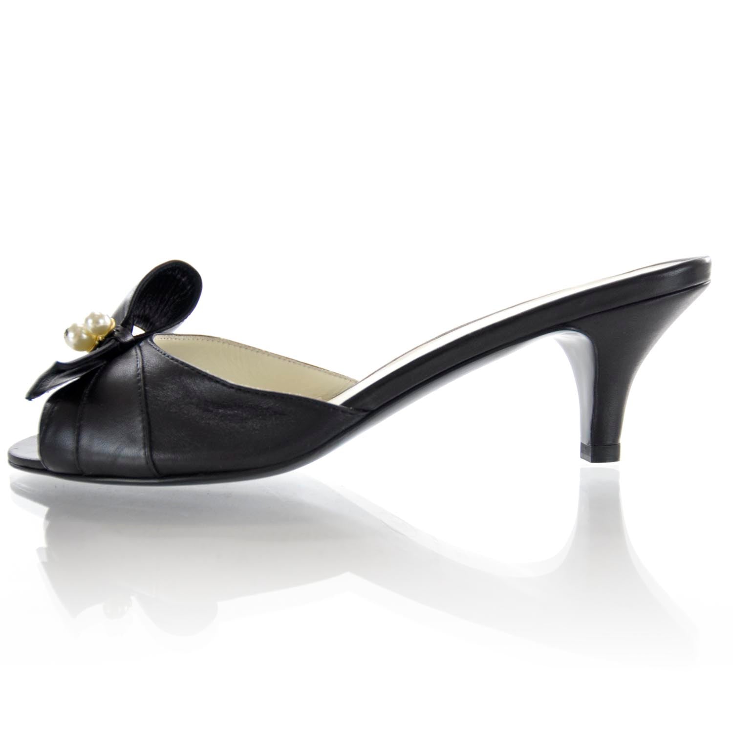 Chanel Leather CC Pearl Bow Heels 37 Black 1 of 6