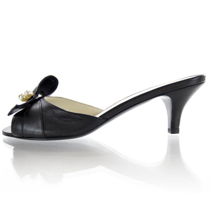 Chanel Leather CC Pearl Bow Heels 37 Black 1 of 6