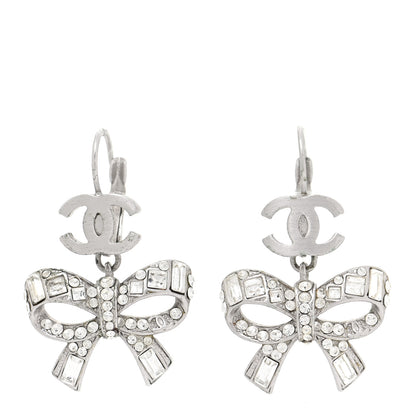 Chanel Crystal CC Bow Dangle Earrings Silver 1 of 4