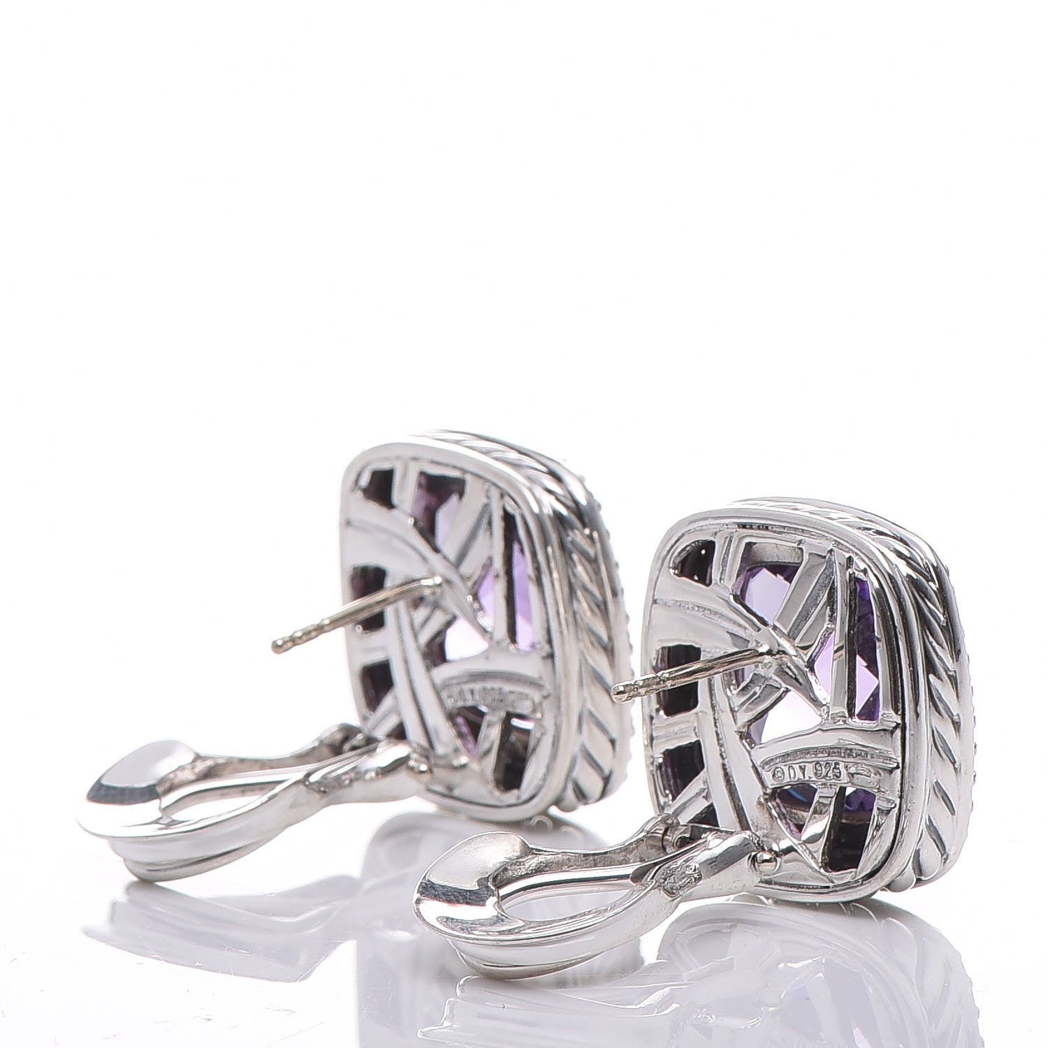 David Yurman Sterling Silver Diamond Amethyst 14mm Albion Earrings 3 of 5