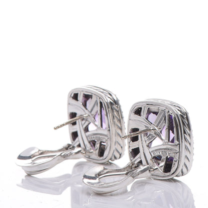 David Yurman Sterling Silver Diamond Amethyst 14mm Albion Earrings 3 of 5