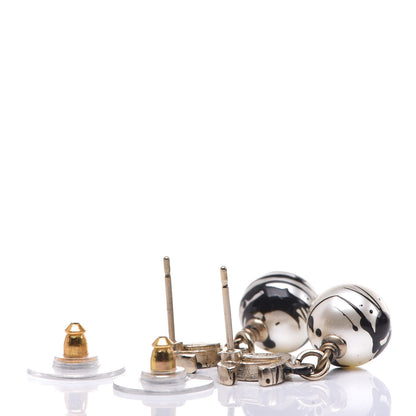Chanel Pearl Bead CC Jackson Pollock Splattered Paint Drop Earrings Black Gold 3 of 5