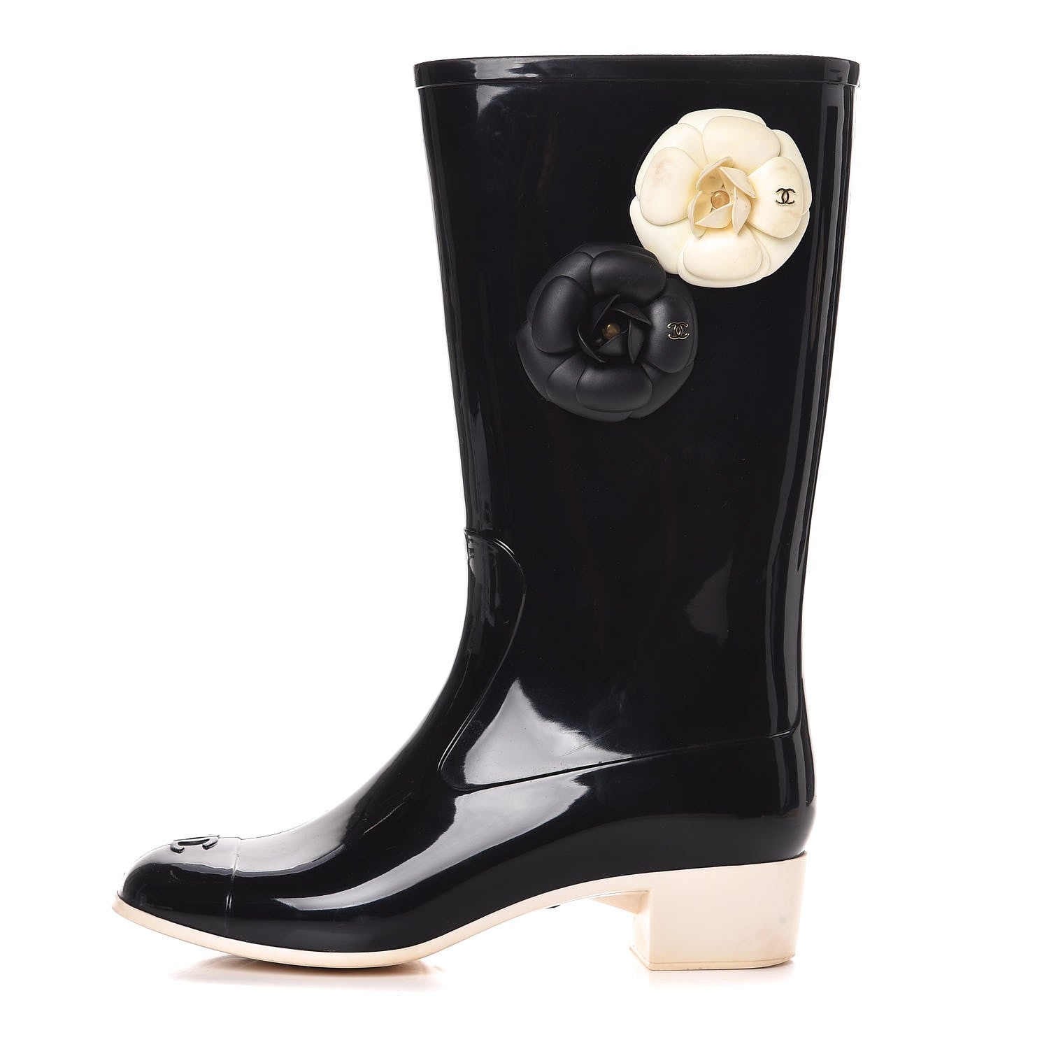Chanel Rubber Camellia Rain Boots 40 Black 1 of 10
