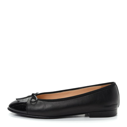 Chanel Lambskin Patent Cap Toe Ballerina Flats 38 Black 1 of 11
