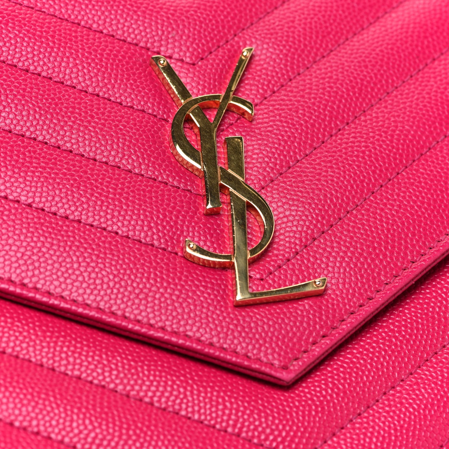 Grain De Poudre Matelasse Chevron Monogram Chain Wallet Lipstick Fuchsia