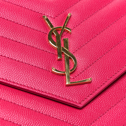 Saint Laurent Grain De Poudre Matelasse Chevron Monogram Chain Wallet Lipstick Fuchsia 11 of 12