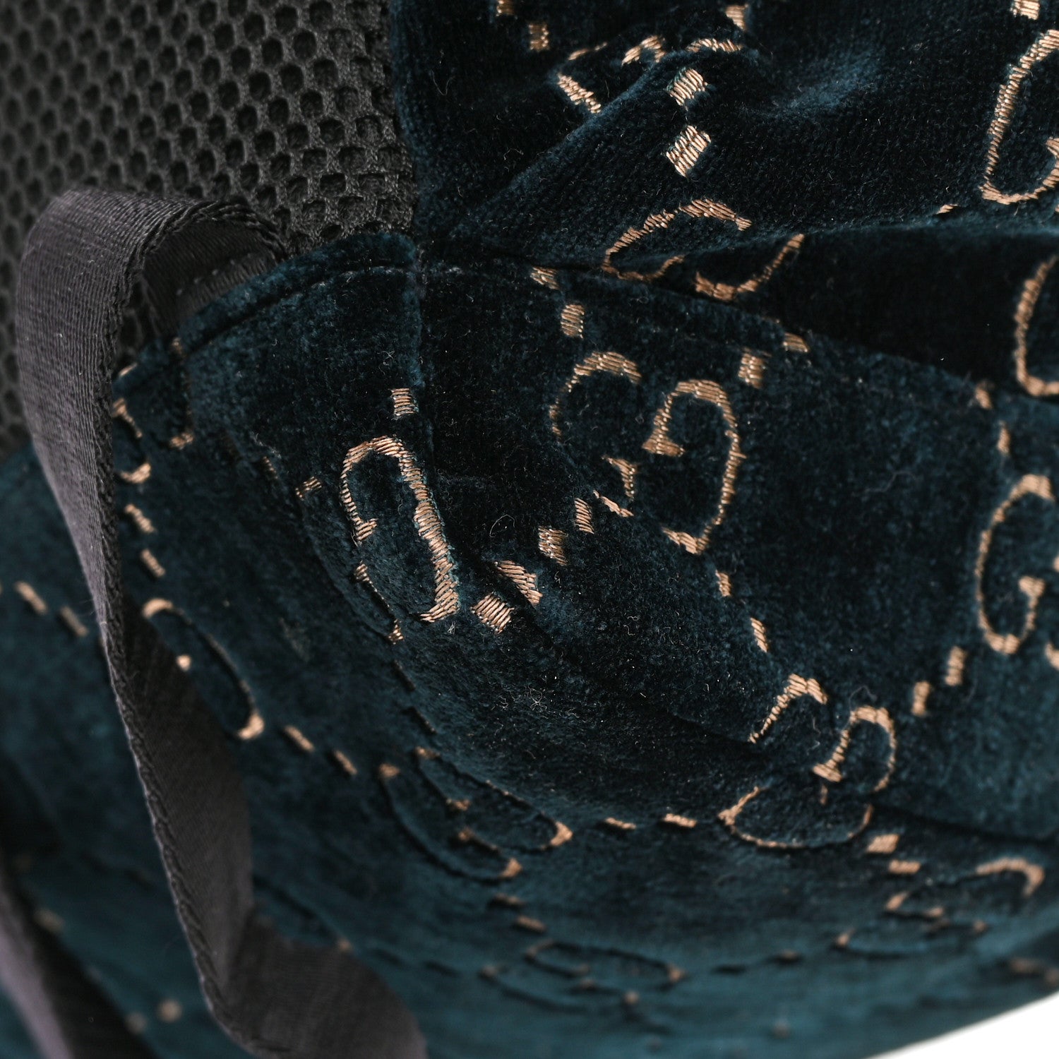 Gucci Velvet GG Monogram Web Medium Double Buckle Backpack Blue Beige Black 13 of 16