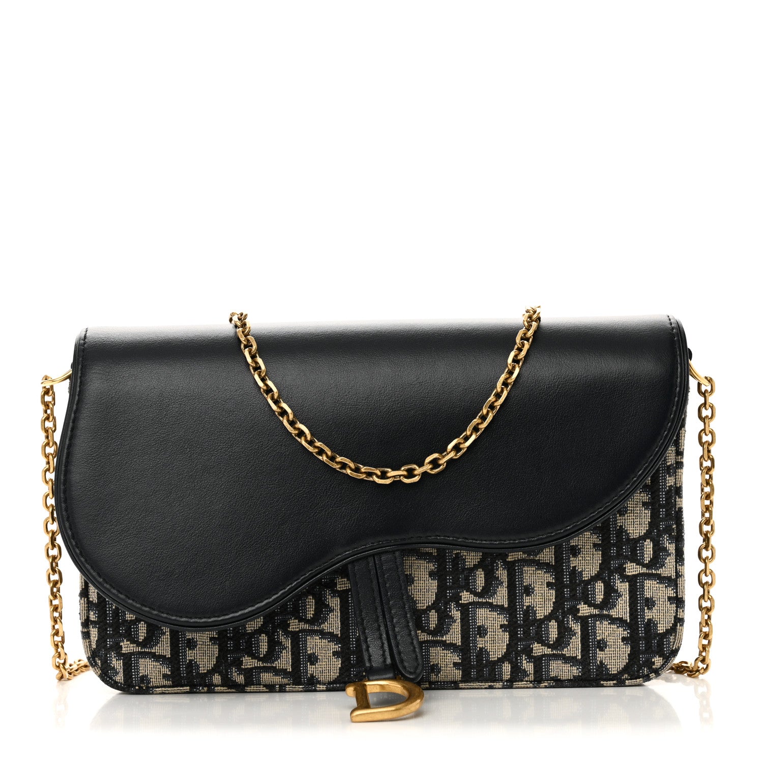 Christian Dior Oblique Smooth Calfskin Medium Saddle Pouch With Chain Blue 1 of 10