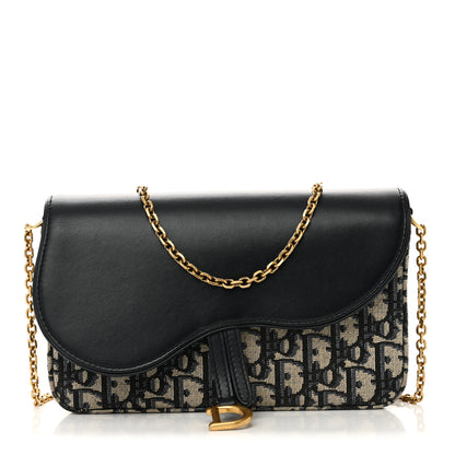 Christian Dior Oblique Smooth Calfskin Medium Saddle Pouch With Chain Blue 1 of 10