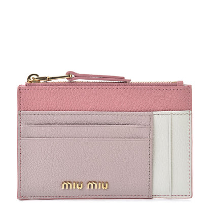 Miu Miu Madras Colour Zip Card Case Rosa Mughetto 1 of 9