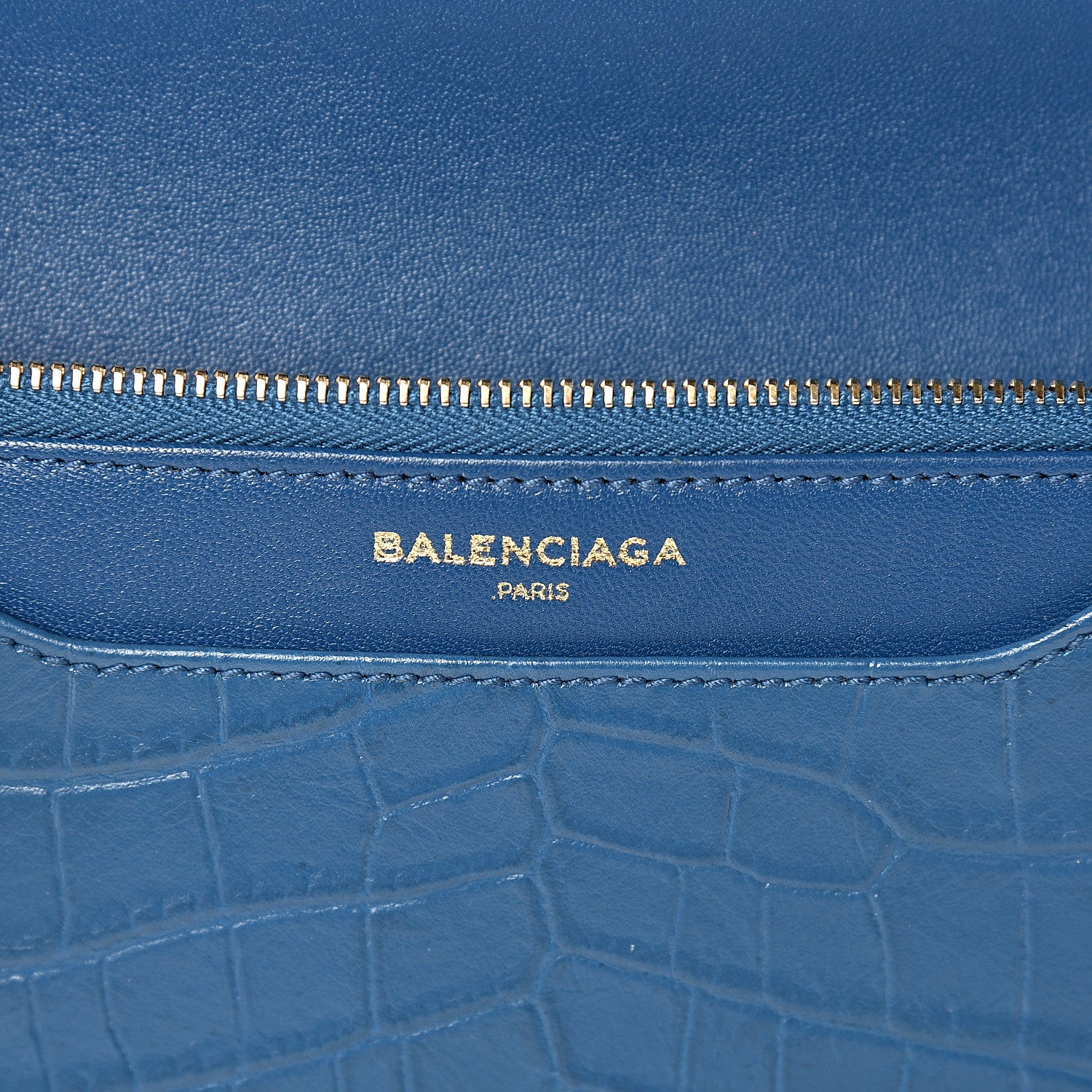Balenciaga Calfskin Crocodile Embossed Classic Gold Hardware Wallet on Chain Bleu Marine 5 of 9