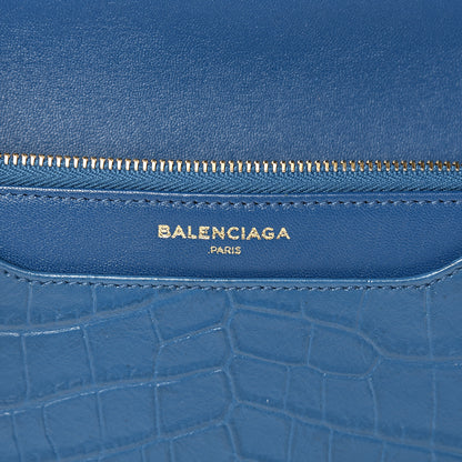 Balenciaga Calfskin Crocodile Embossed Classic Gold Hardware Wallet on Chain Bleu Marine 5 of 9