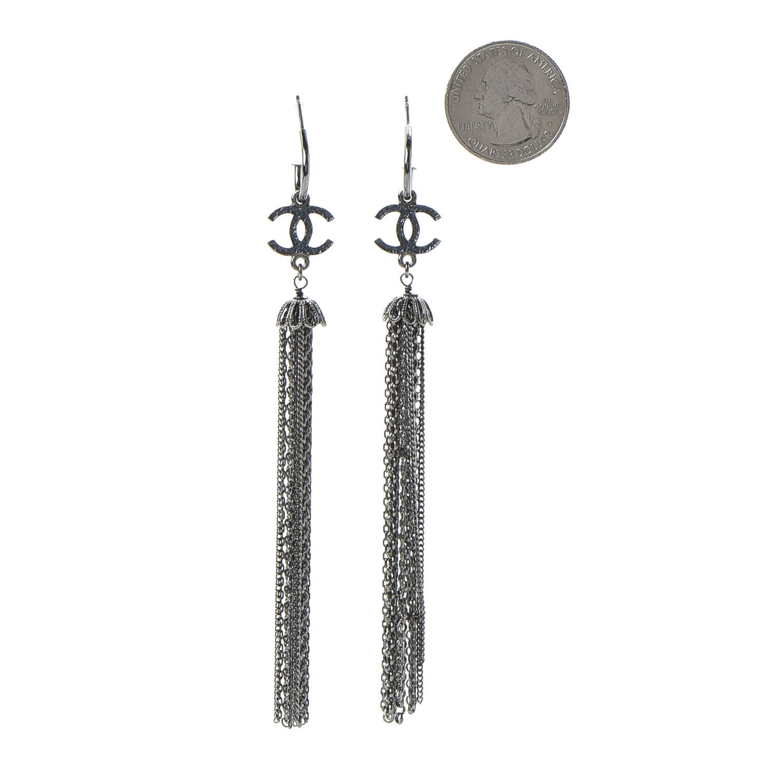 Chanel Ruthenium Chain CC Drop Earrings 2 of 4