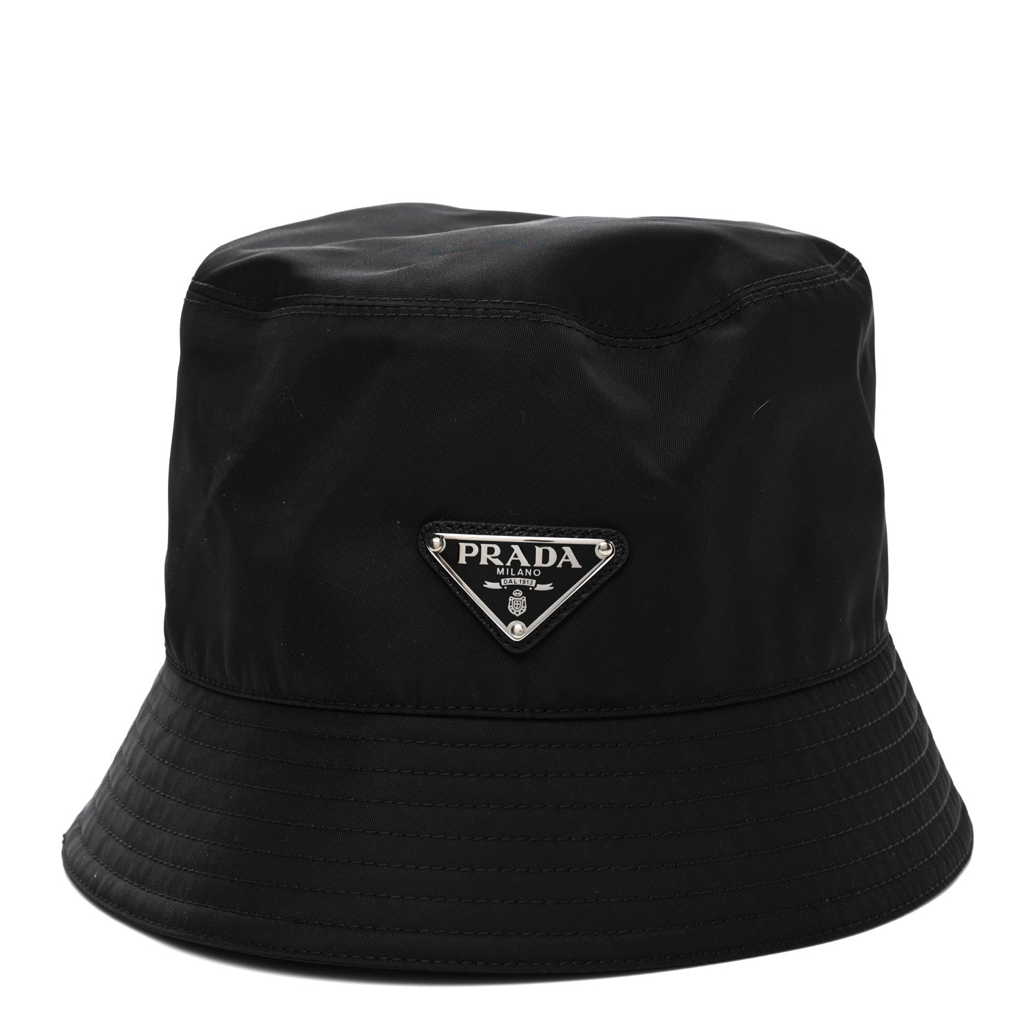 Prada Re-Nylon Metal Triangle Logo Womens Bucket Hat S Black 1 of 9