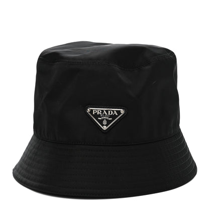 Prada Re-Nylon Metal Triangle Logo Womens Bucket Hat S Black 1 of 9