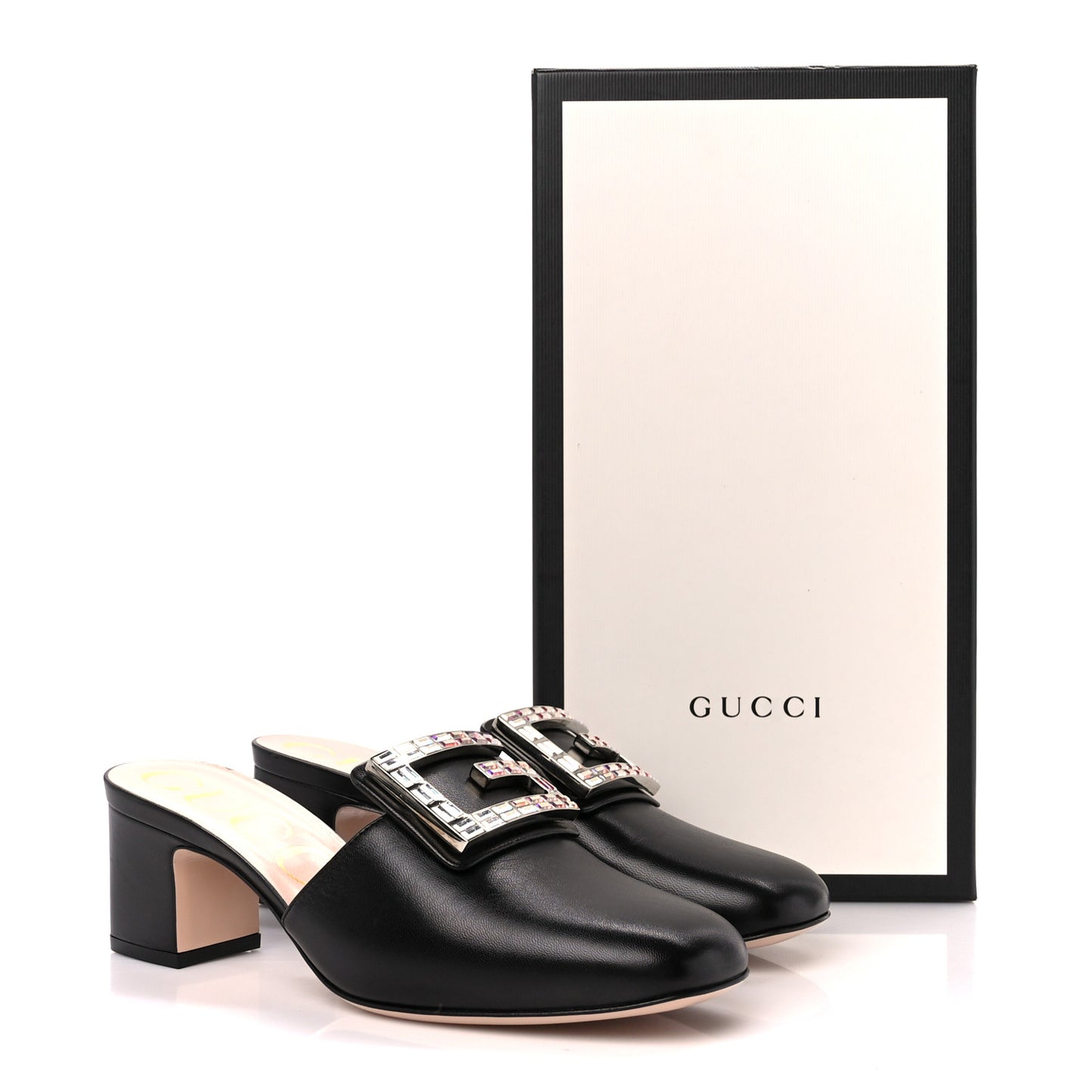 Malaga Kid Crystal Square G Madelyn 60mm Mules 36.5 Black