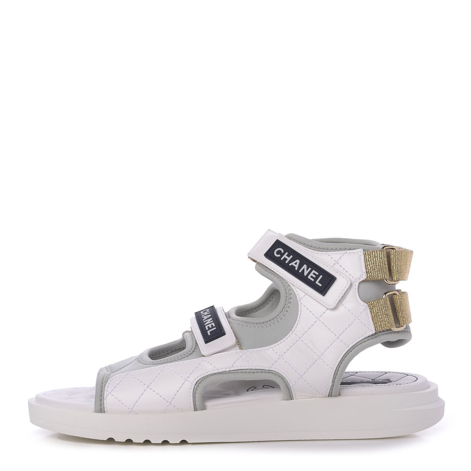 Chanel Goatskin Fabric Gladiator Sandals 41 White Light Grey Navy Blue 1 of 10