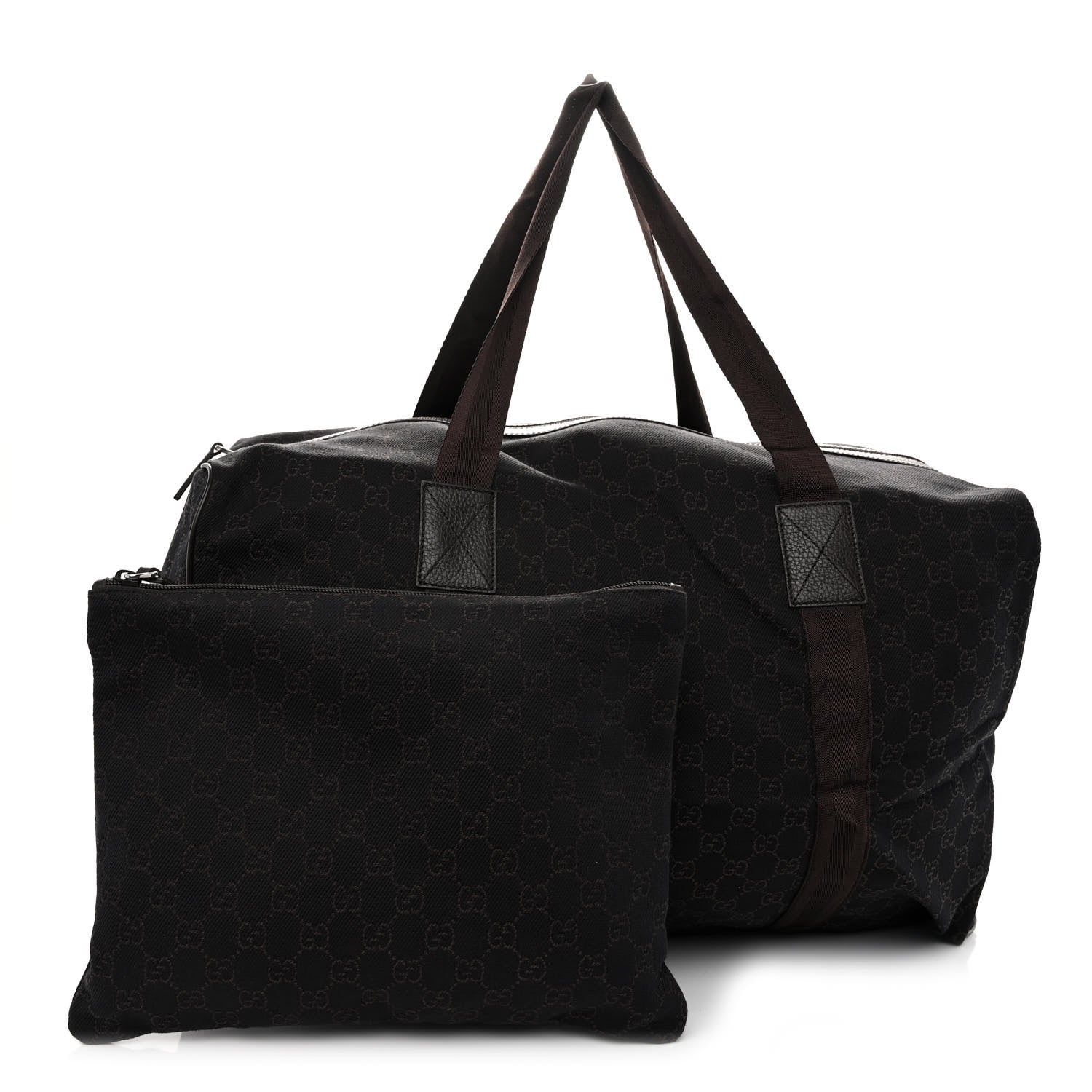 Gucci Denim Monogram Large Collapsible Carry On Duffle Bag Brown 1 of 10